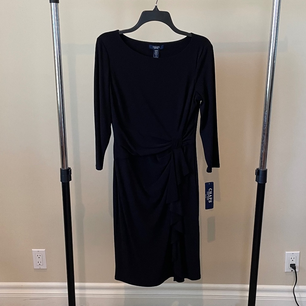 NWT Chaps Black Ruffle Side Stretchy Sheath Dress Size M